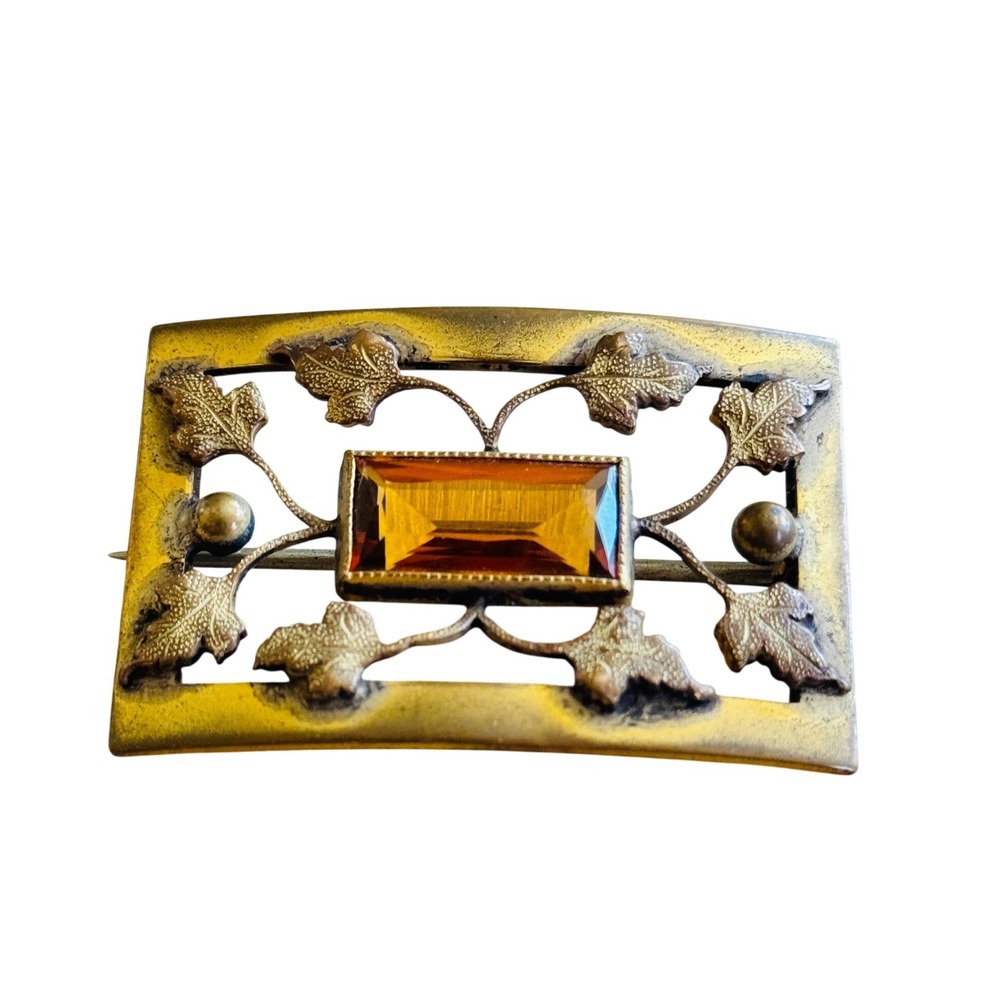 VTG GLP George L Paine Art Nouveau Grape Flower Brooch Victorian Amber Glass